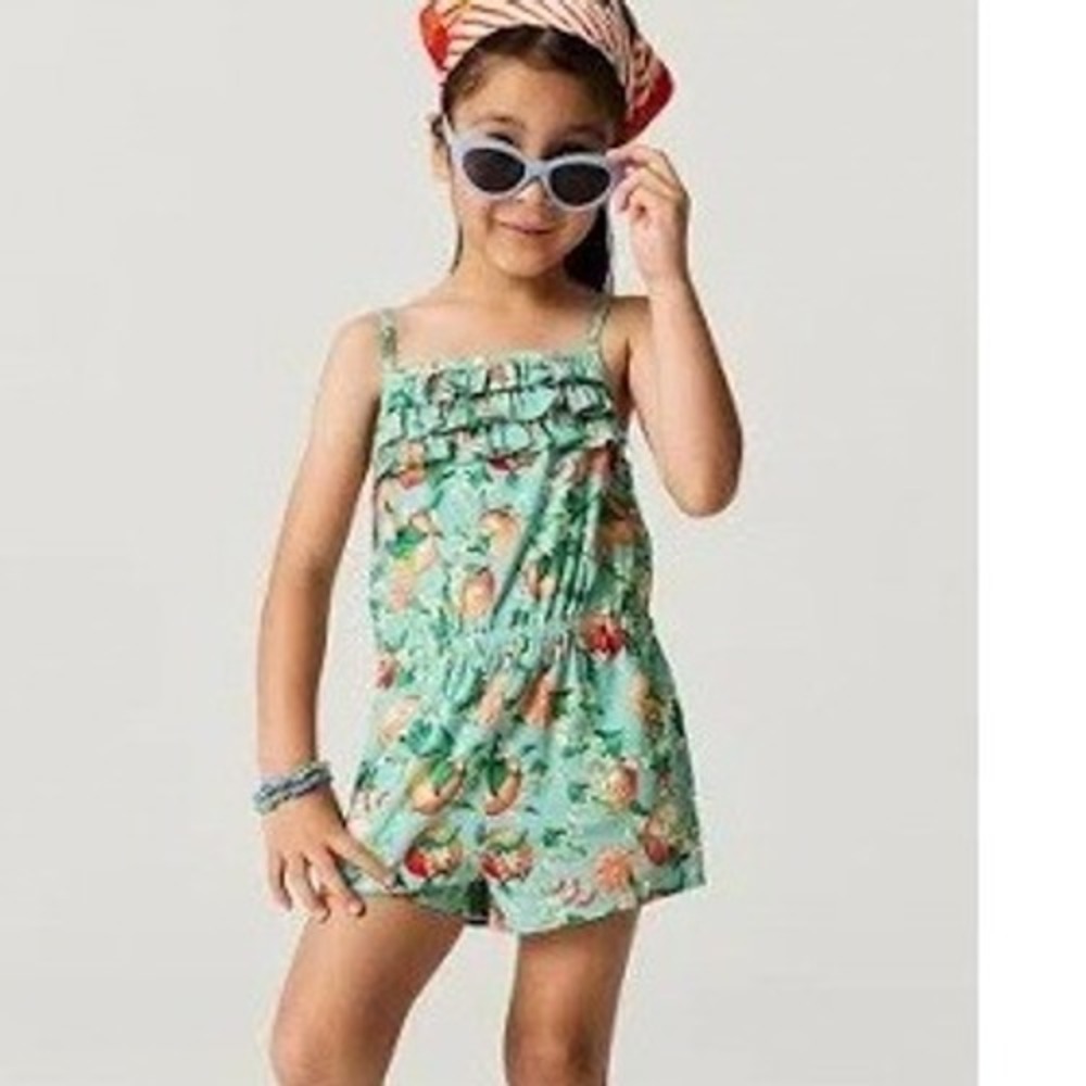 Posh Peanut Kids Arancia Orange Citrus Challis Romper Mint Green 3T-4T